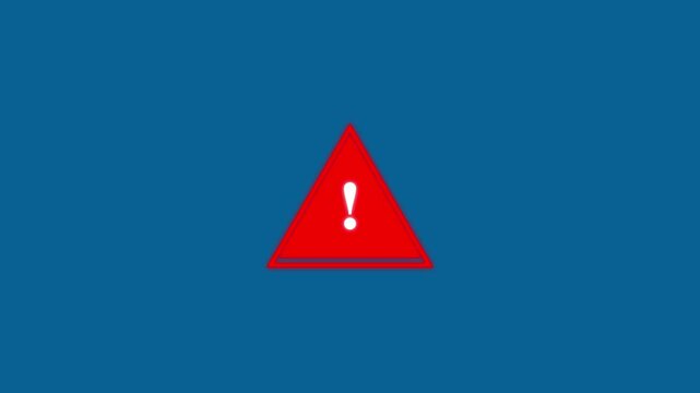 Warning alert icon animation with triangular caution symbol. Attention notification sign for error risk and system message.