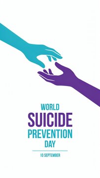 Vertical poster for World Suicide Prevention Day with supporting hands isolated on white background