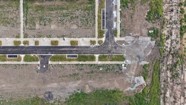 Aerial view developing land new residential infrastructure construction