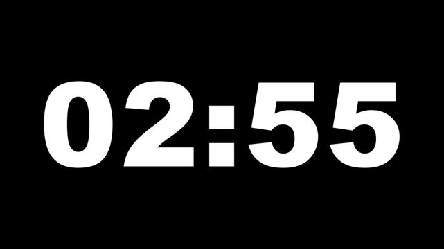 three Minute Digital Timer. 3 Minute Digital Negative Countdown. 3 minute to 2 minute countdown, one minute countdown timer animation.