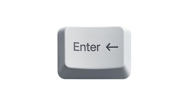 Single white Enter key with left arrow symbol, isolated on transparent background