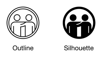 Fototapeta premium Two icons representing people side-by-side, one in outline and the other in silhouette, symbolizing connection and companionship.