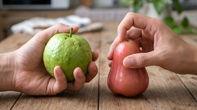 Fresh Green Guava And Red Wax Apple Fruit