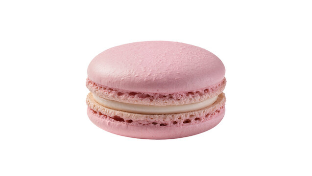 Pink French macaron cookie with cream filling, isolated on transparent background