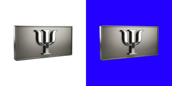 Silver Greek Psi Letter Symbol on a Metal Plate 3D Render