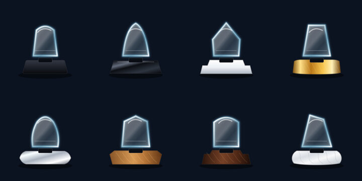 Elite corporate crystal awards collection with modern glass trophies and plaques