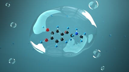 Adrenaline molecule 3D render in the bubble and liquid environment. 3d illustration. © Alexander Limbach