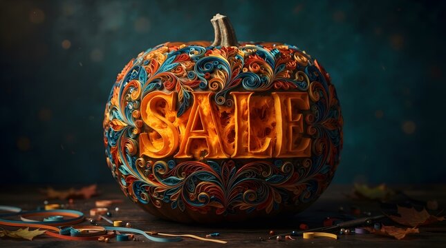 Intricately carved pumpkin with paper quilling art