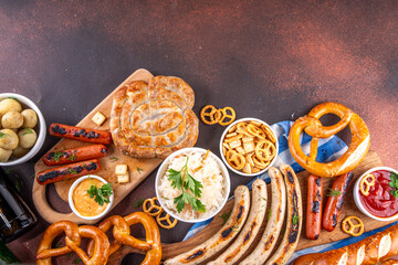 Fototapeta premium Oktoberfest picnic and barbecue food, Oktoberfest bavarian party menu