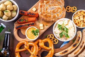 Fototapeta premium Oktoberfest picnic and barbecue food, Oktoberfest bavarian party menu