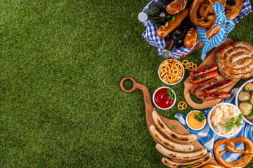 Fototapeta premium Oktoberfest picnic and barbecue food, Oktoberfest bavarian party menu