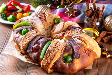 Fototapeta premium Traditional Christmas Mexican Rosca de Reyes