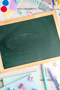 Back to School. School equipment high-colored bright flat lay