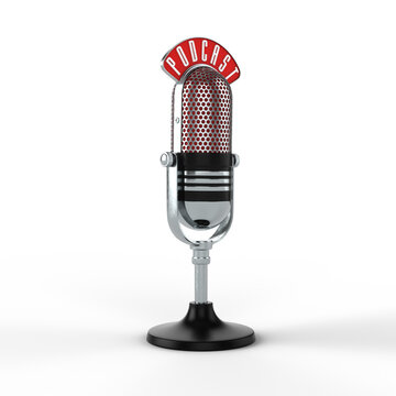 Microphone Podcast 3D illustration isolated on transparent background.