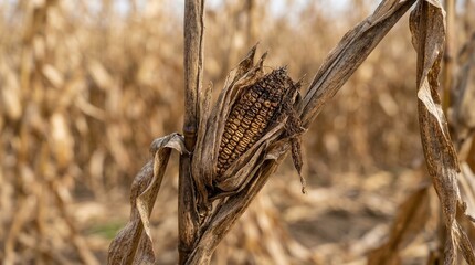 Fototapeta premium Dry dead corn cob on autumn field