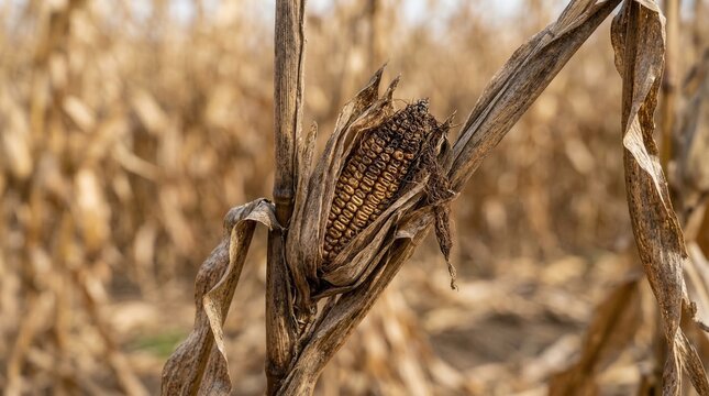 Dry dead corn cob on autumn field