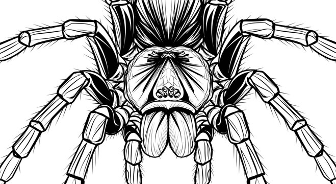 Tarantula Spider Illustration, Detailed Line Art, Arachnid Close-up