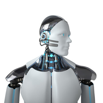 White Humanoid Robot. Transparent 3d illustration.