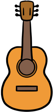 Cute acoustic guitar instrument line illustration 