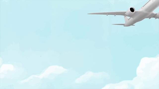 Commercial Airplane Taking Off Through Clouds Animation