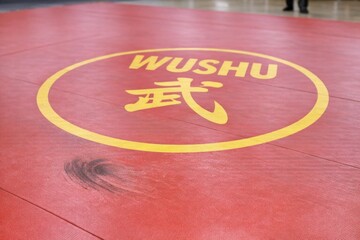 Fototapeta premium A close-up shot of a wushu mat with the words 'wushu' written on it