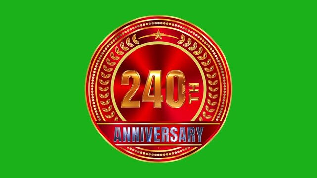 Majestic 240th anniversary gold medal badge with radiant red metallic texture and brilliant glowing edges in 4k video