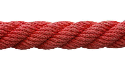 Thick red braided rope twisted strands, isolated on transparent background © Ruslan