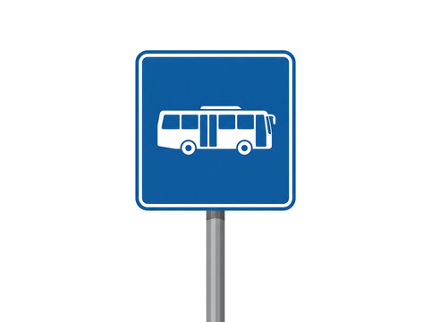 Blue bus stop road sign isolated on white background for public transport traffic regulation