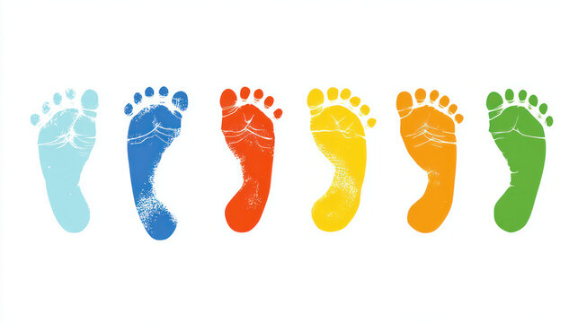 Different Human Footprints, Shoe Sole Imprints and Footstep Silhouettes, Walking and Footprint Concept