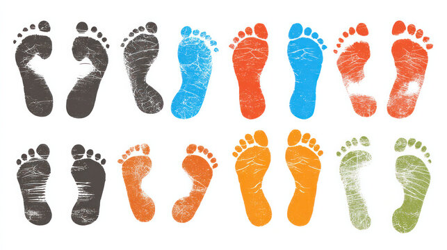 Different Human Footprints, Shoe Sole Imprints and Footstep Silhouettes, Walking and Footprint Concept