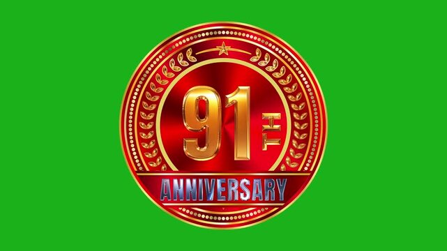 Grand 91st anniversary gold medal award with shining red brushed metal disc and glittering gold accents in 4k video