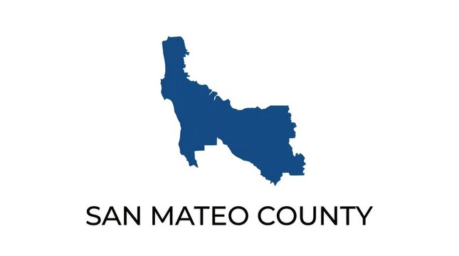 Blue San Mateo County California map silhouette on white background