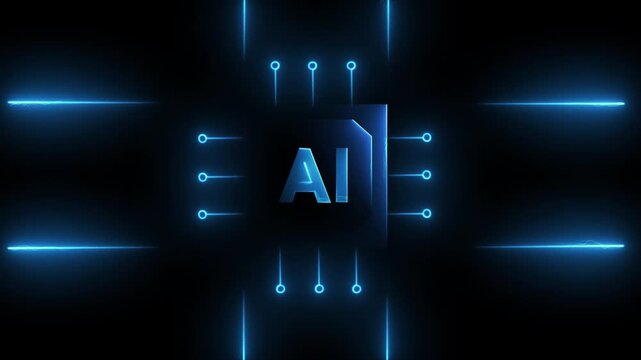 High tech blue semiconductor chip with glowing electronic connections on transparent background