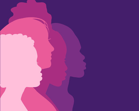 Women silhouettes in pink and purple colors