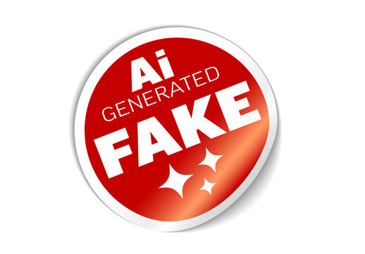 Red AI Generated Fake Sticker Label Isolated on White Background