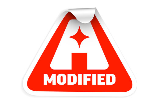 Red Triangular AI Modified Sticker Icon with Curled Corner