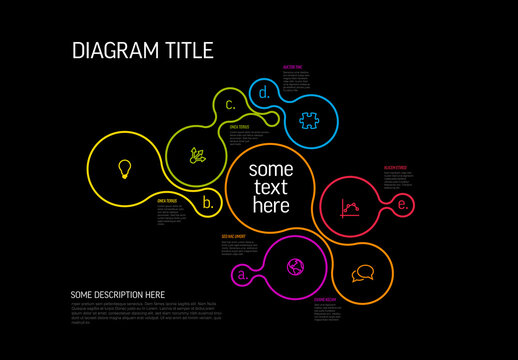 Modern Metallo Infographic Template with Colorful Liquid Bubble Shapes on Black