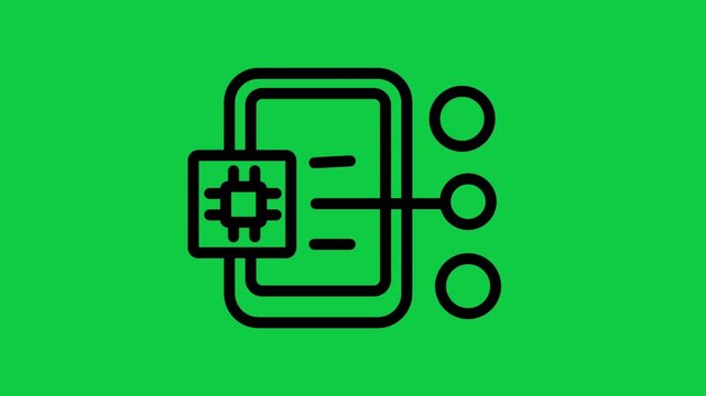 Mobile IoT Network Chip Connection Motion icon. Animated smartphone icon with central chip connected to surrounding nodes representing mobile Internet of Things network and hardware integration.