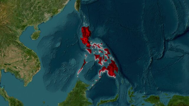 3D Satellite Map Animation Highlighting Philippines with Waving National Flag