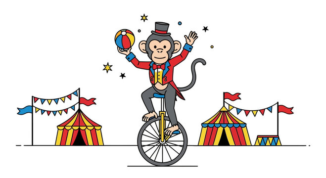 Circus Monkey Riding Unicycle with Ball