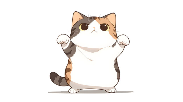 Cute Calico Cat Standing Angry Pose Kawaii Kitten Mascot Vector Illustration