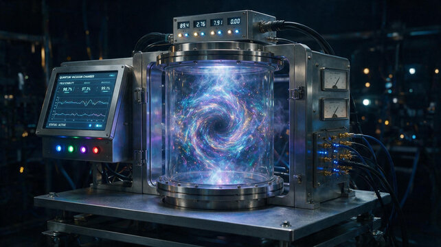 Futuristic high-tech quantum vacuum chamber.