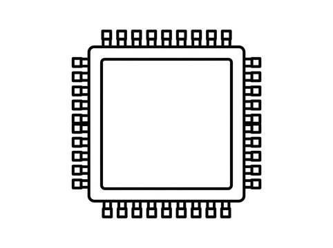Computer Processor Microchip Line Icon - CPU Hardware Circuit Vector Illustration