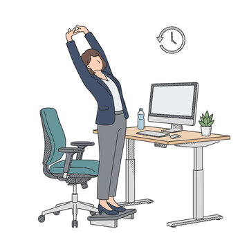 Employee stretching at desk during ergonomic break reminder, workplace health, Return To Office