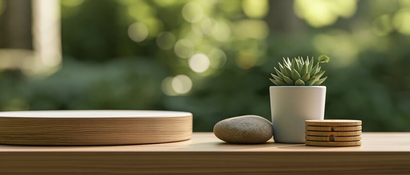 Minimalist Wooden Table with Succulent Plant and Natural Greenery Home Decor