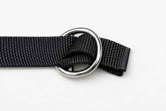 A close-up shot of a black belt featuring a shiny silver buckle