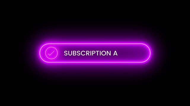 Glowing neon button with checkmark icon Subscription Active text animation isolated on black background