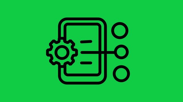 Smart System Settings Interface Motion icon. Animated icon featuring smartphone interface with gear and connection nodes representing mobile system optimization configuration and control.