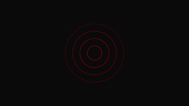 Red spiral radio wave station signal animation on black background. Radio Waves in Circle Form, Radio wave signal and sound wave signal, radar animated. Technology radio waves signal icon animation