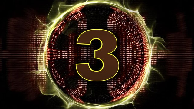 Number 3 Explosive Top Ten Music WAVE Number Transition Animation on Alpha Channel, Loop
